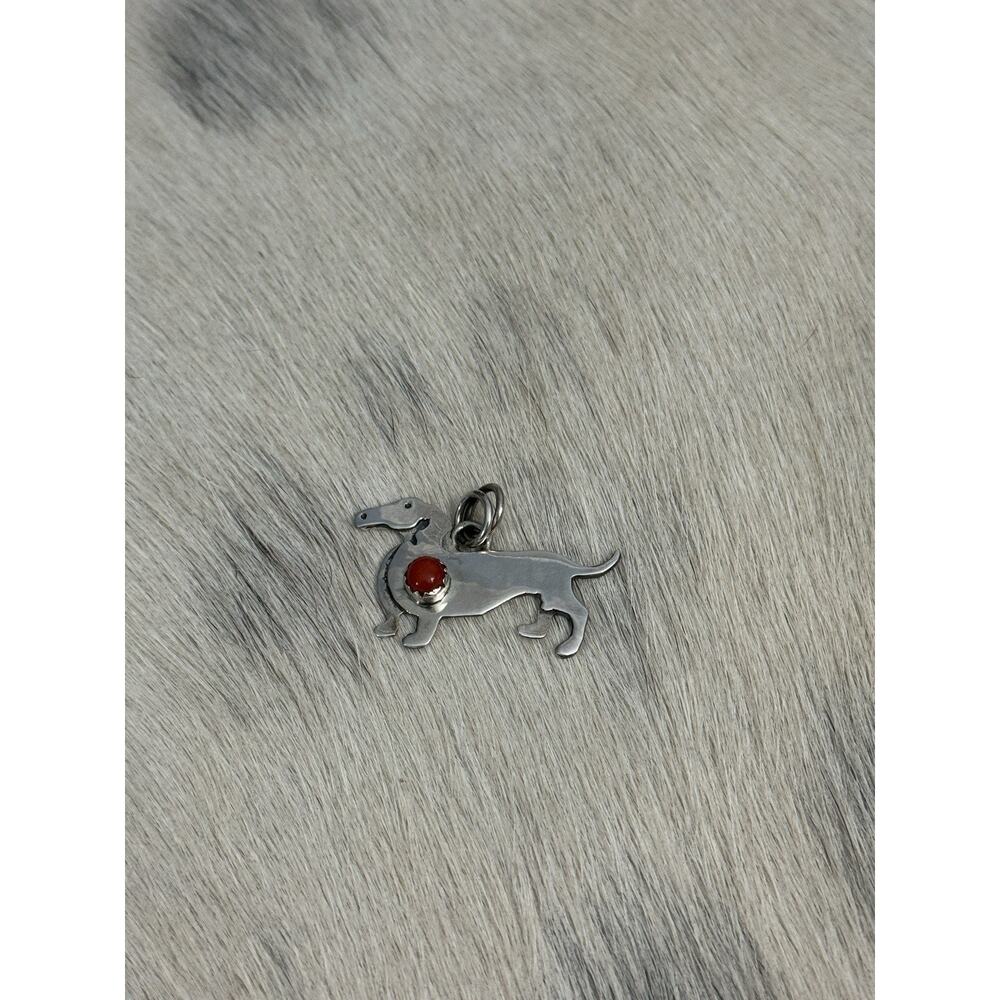 Sterling Silver Red Coral Hound Hot Dog Pendant FIGURAL Animal Paw 925 - Picture 9 of 9